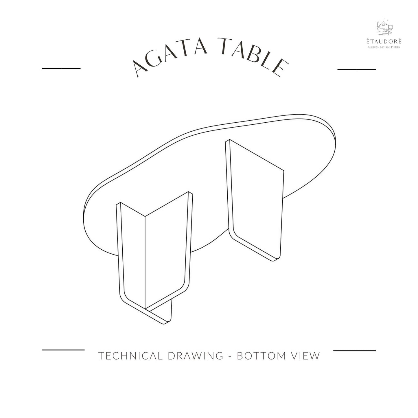 Technical drawing of the bottom of the ÉTAUDORÉ & Our Wabi Sabi Home Agata Table