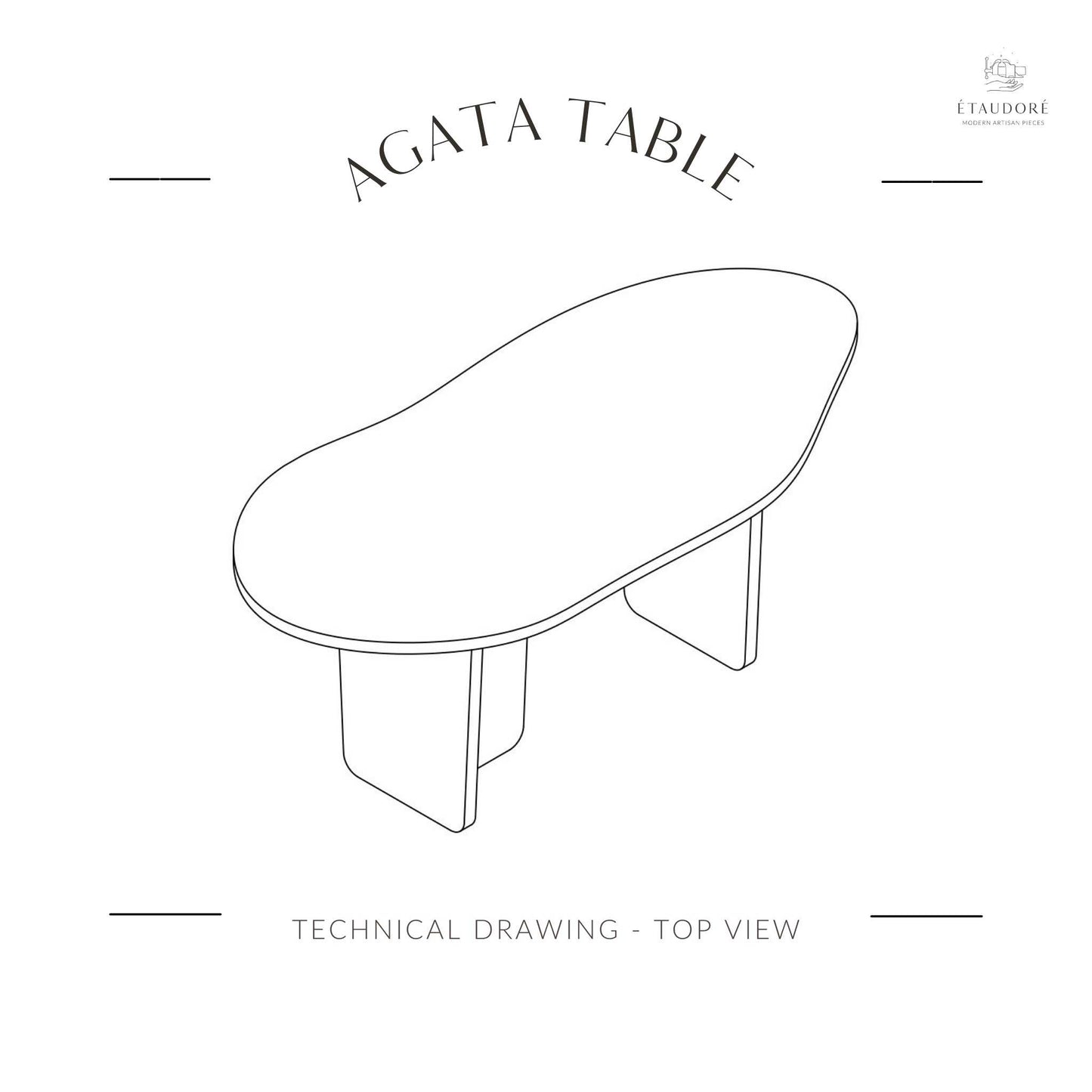 Technical drawing of the top of the ÉTAUDORÉ & Our Wabi Sabi Home Agata Table