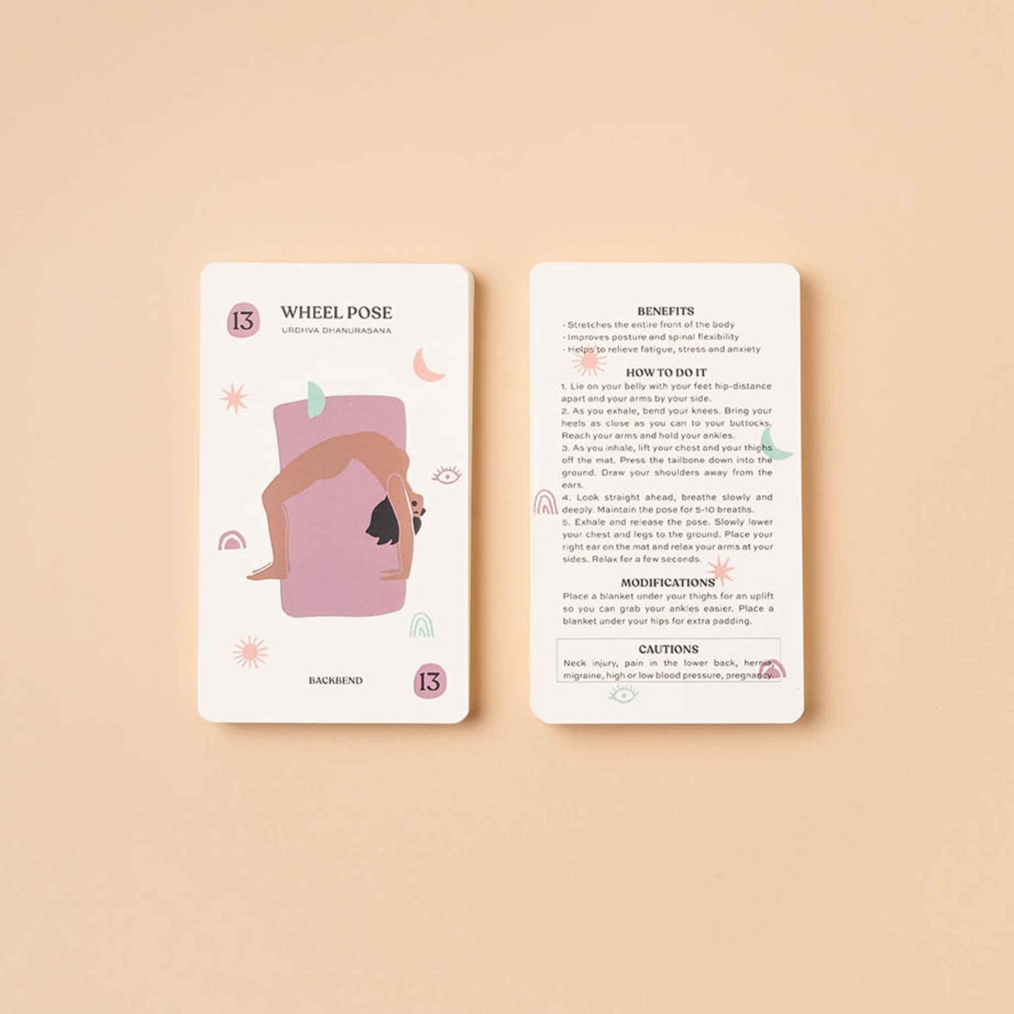 Both sides of Asana Yoga Practice Cards Sun Edition in a beautiful box