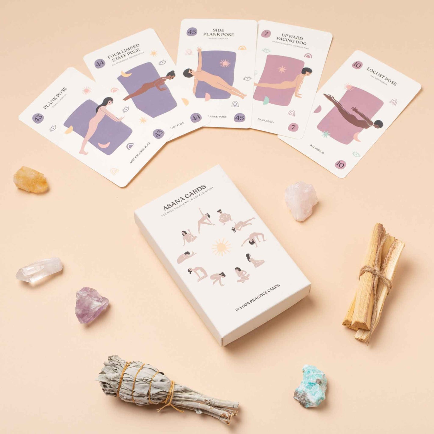 Example flow with the Asana Yoga Sun Edition Practice Cards in a beautiful box