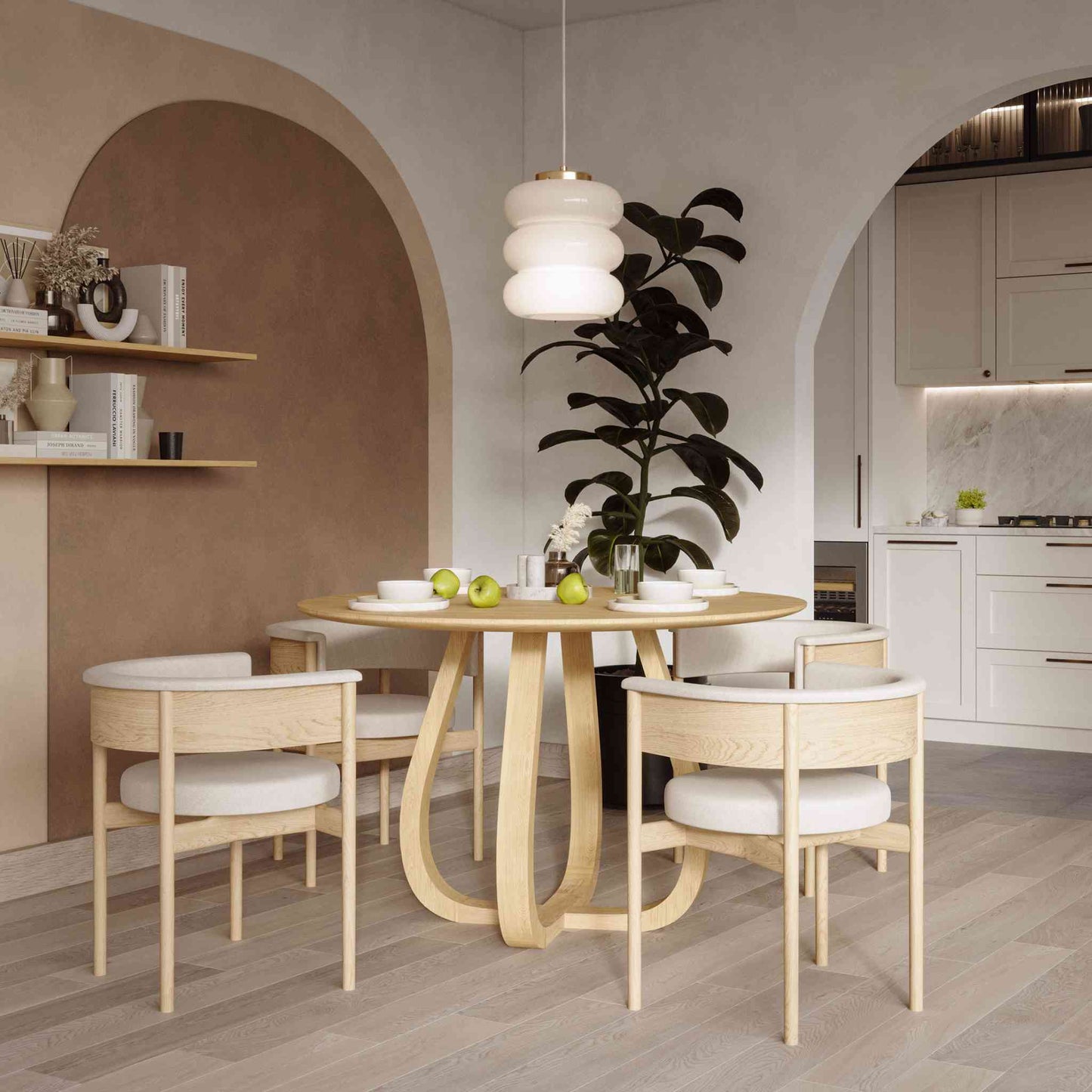 Interior Arrangement with the Chamossaire Round Dining Table in Solid Oak Wood