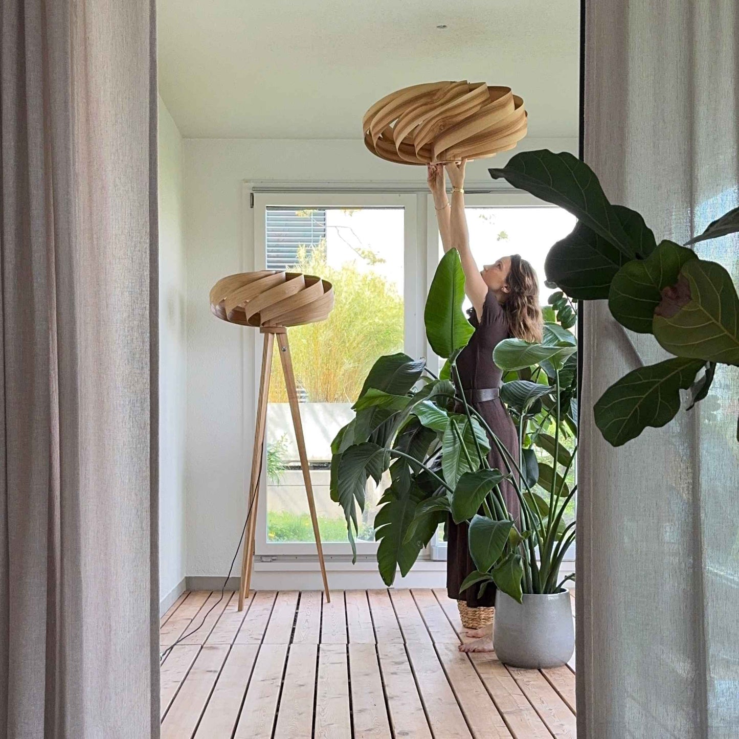 Cloud Sculptural Ceiling Lamp in Solid Ash Wood