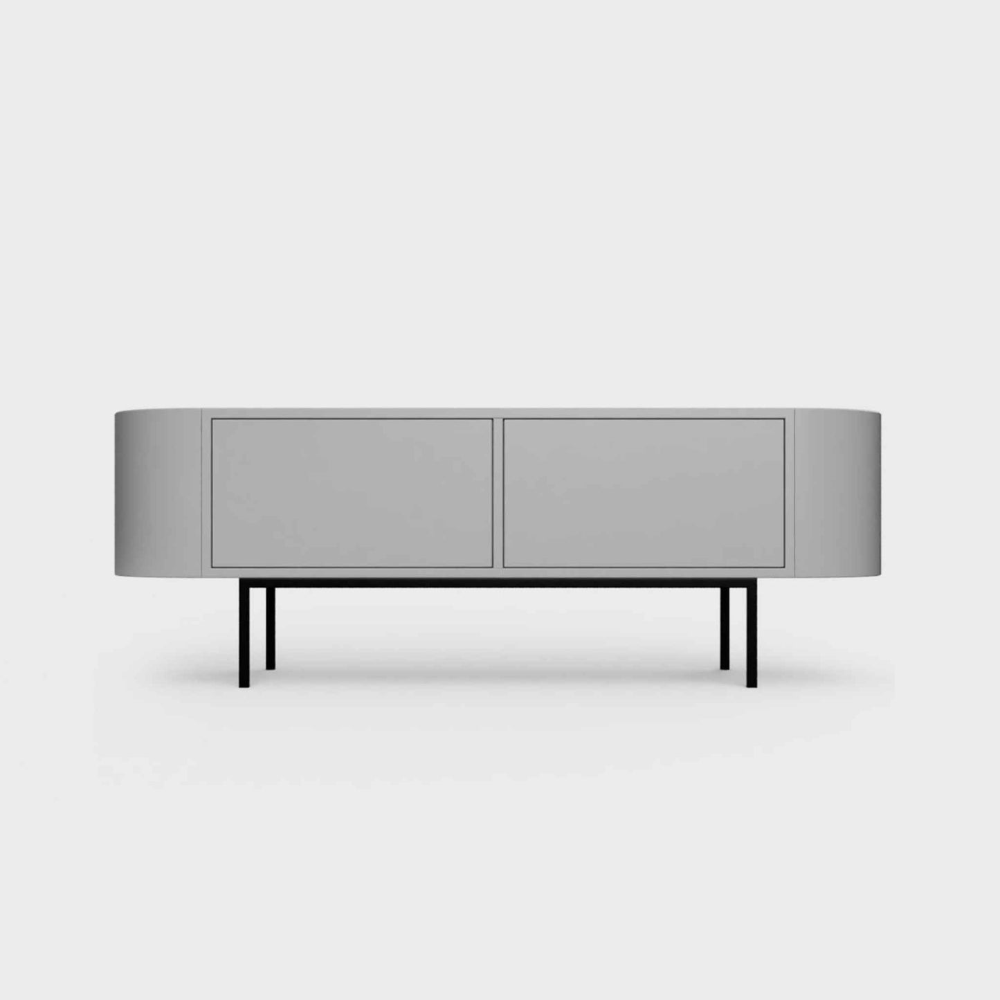 Curved Desiva Enna 01 lowboard in ashen gray steel, available in Switzerland via ÉTAUDORÉ