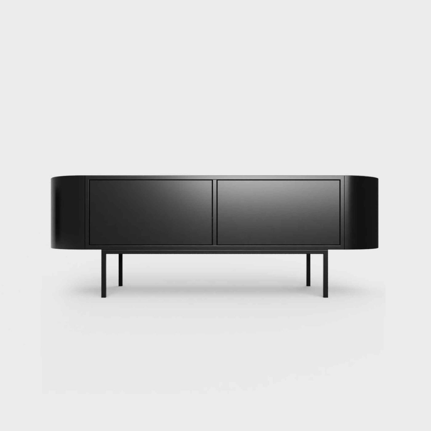 Curved Desiva Enna 01 lowboard in black color steel, available in Switzerland via ÉTAUDORÉ