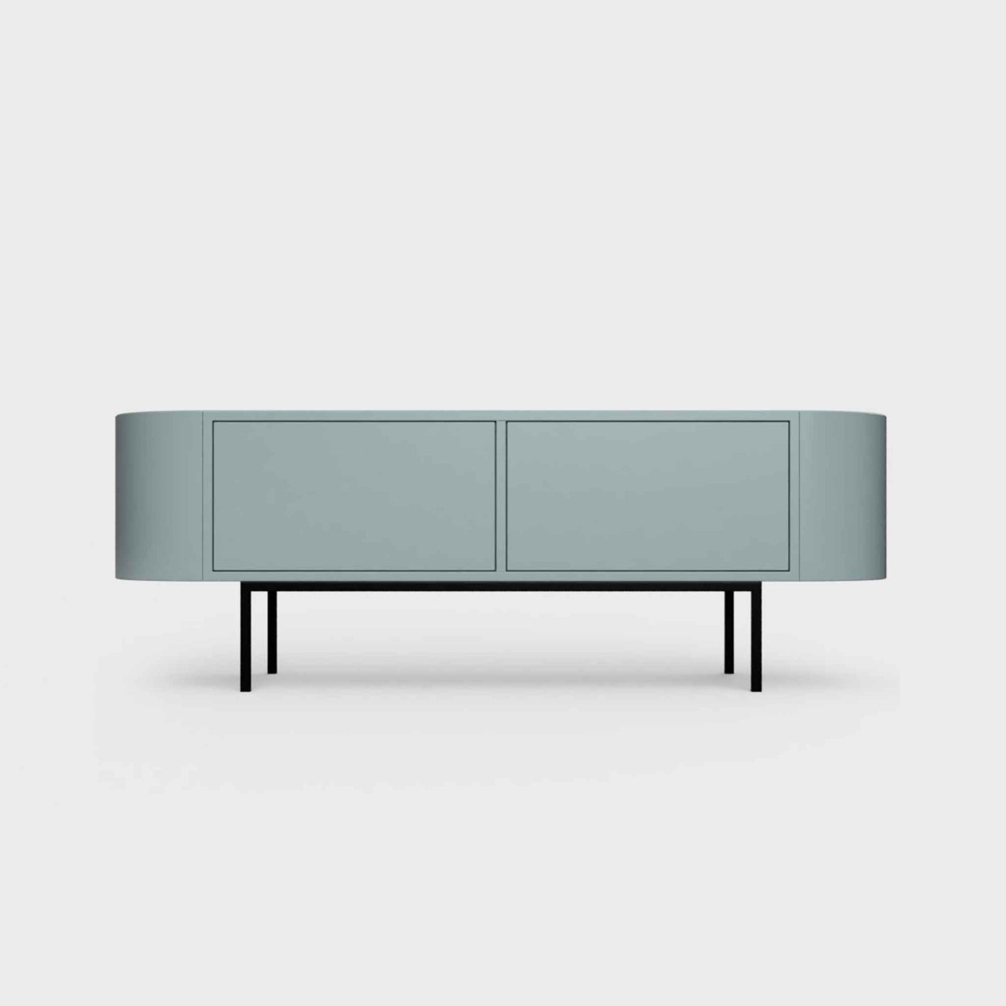 Curved Desiva Enna 01 lowboard in celadon green color steel, available in Switzerland via ÉTAUDORÉ