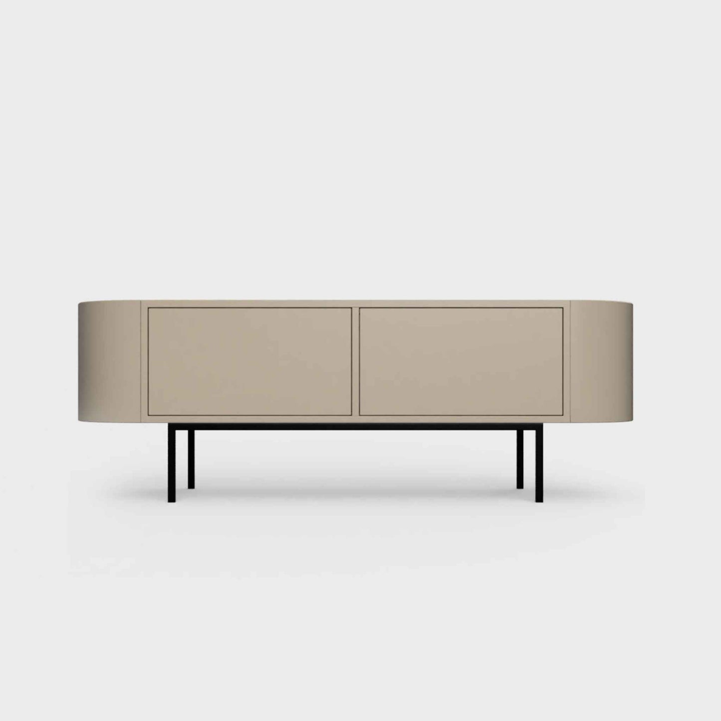 Curved Desiva Enna 01 lowboard in cold beige steel, available in Switzerland via ÉTAUDORÉ