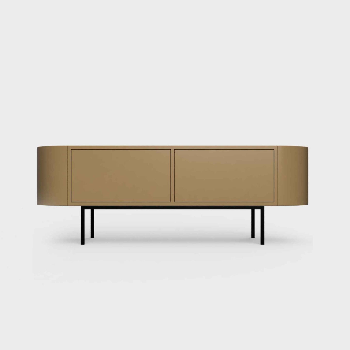 Curved Desiva Enna 01 lowboard in desert palm color steel, available in Switzerland via ÉTAUDORÉ