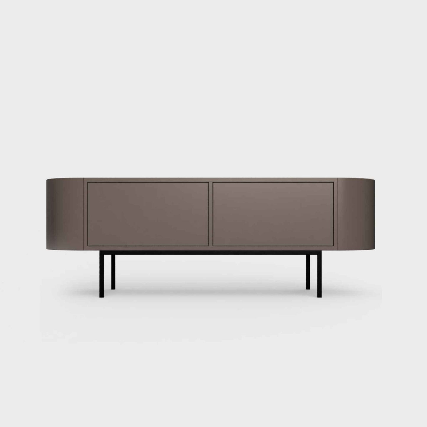 Curved Desiva Enna 01 lowboard in earth brown color steel, available in Switzerland via ÉTAUDORÉ