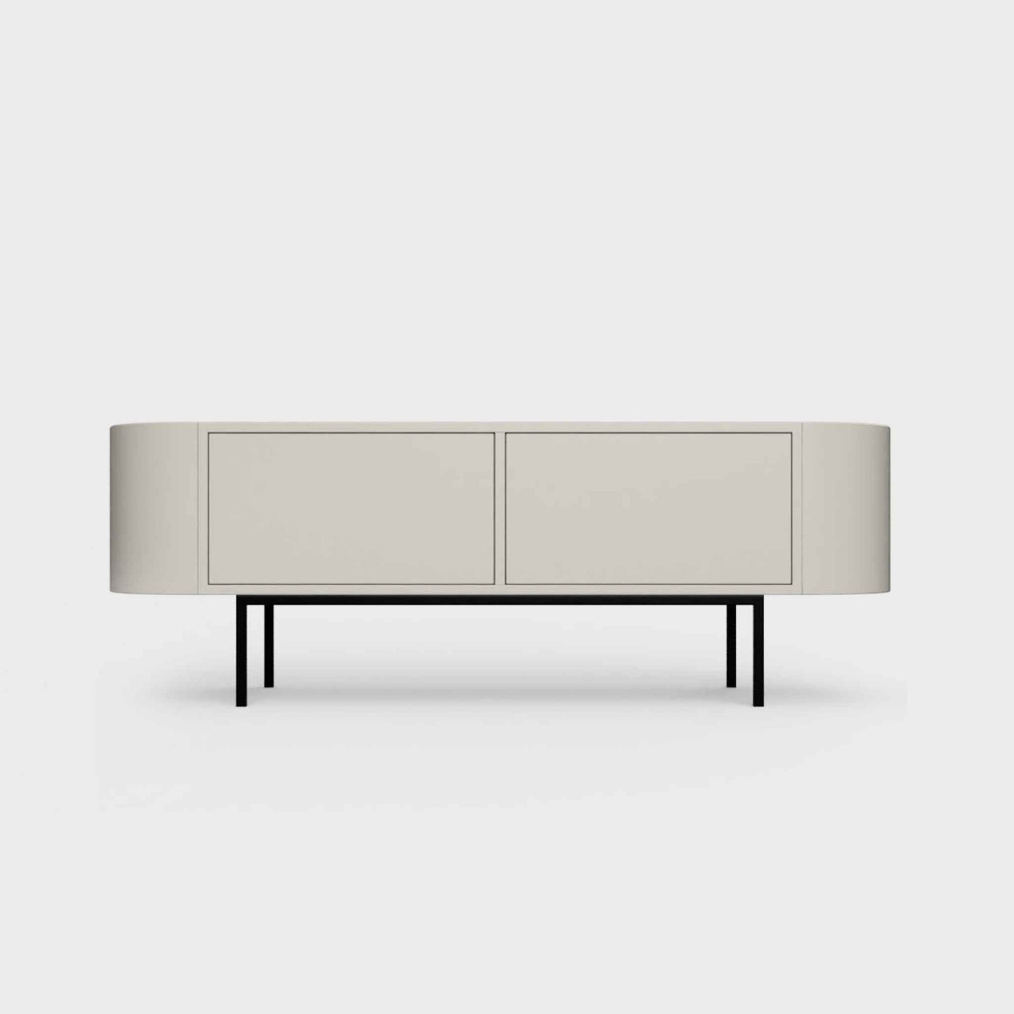 Curved Desiva Enna 01 lowboard in light beige steel, available in Switzerland via ÉTAUDORÉ