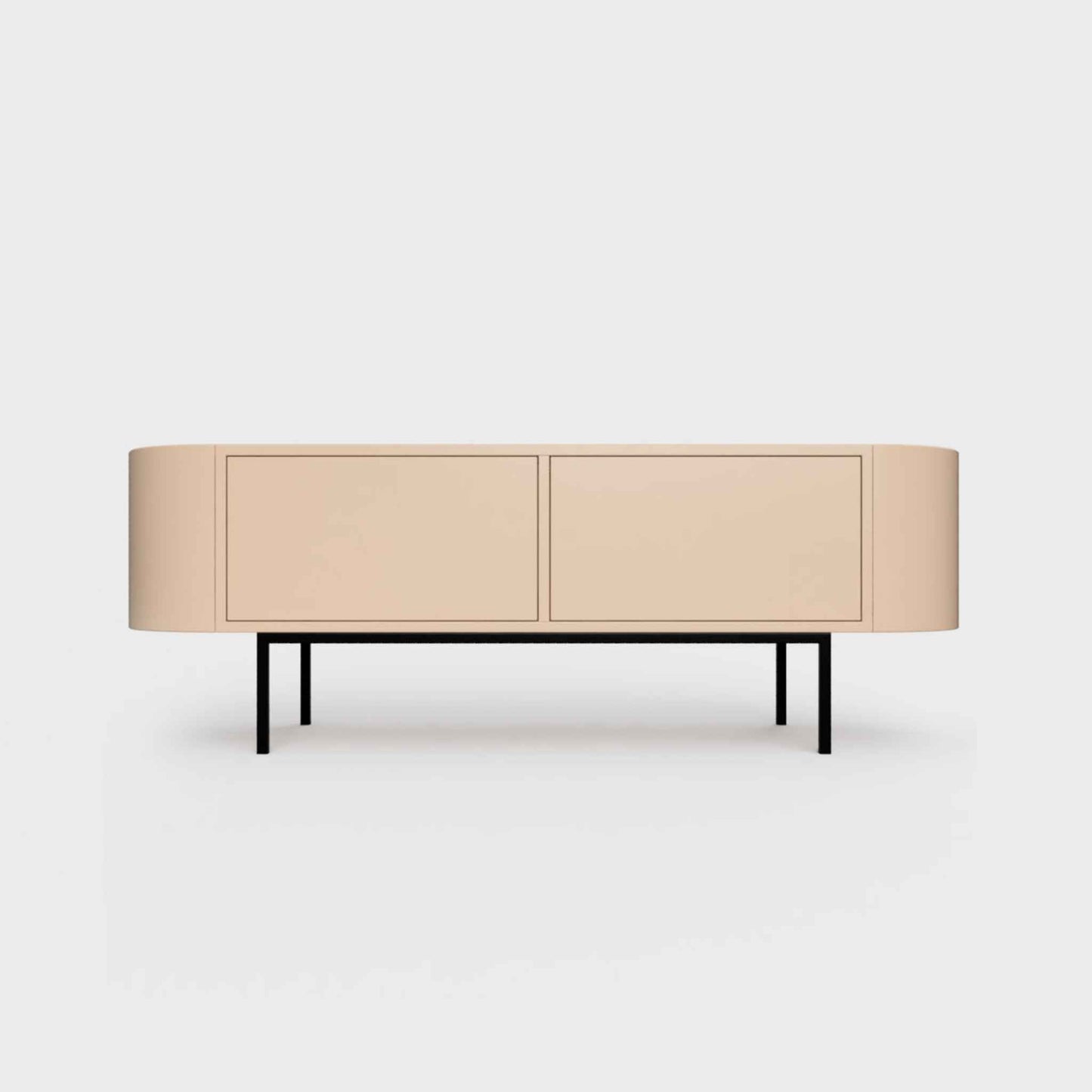 Curved Desiva Enna 01 lowboard in pastel salmon color steel, available in Switzerland via ÉTAUDORÉ