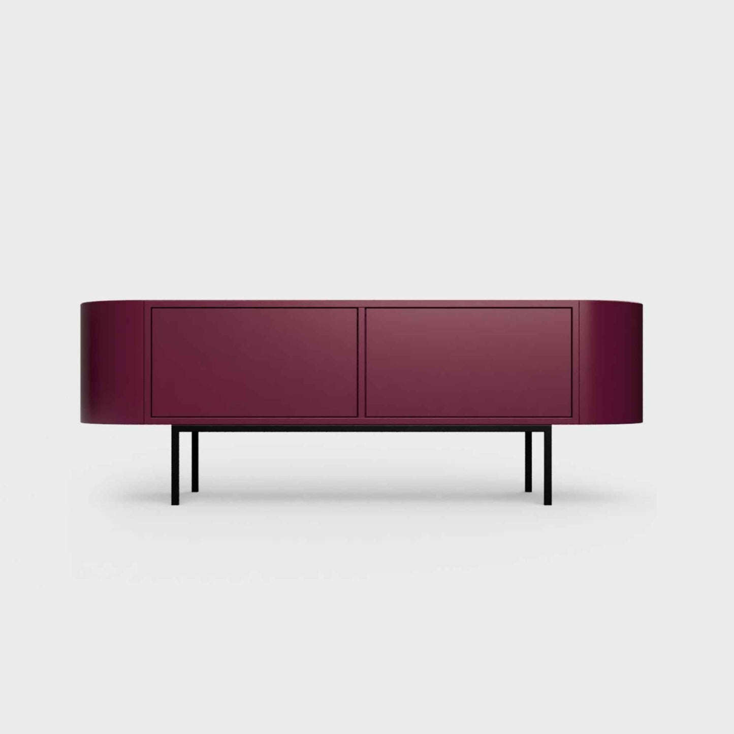 Curved Desiva Enna 01 lowboard in plum purple color steel, available in Switzerland via ÉTAUDORÉ