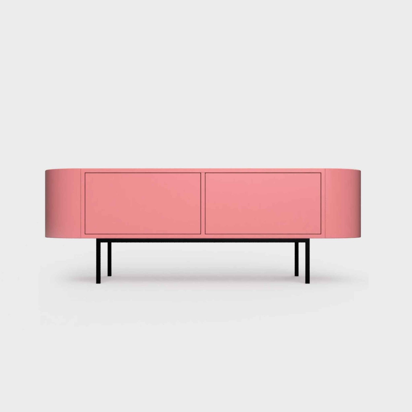 Curved Desiva Enna 01 lowboard in rose pink color steel, available in Switzerland via ÉTAUDORÉ