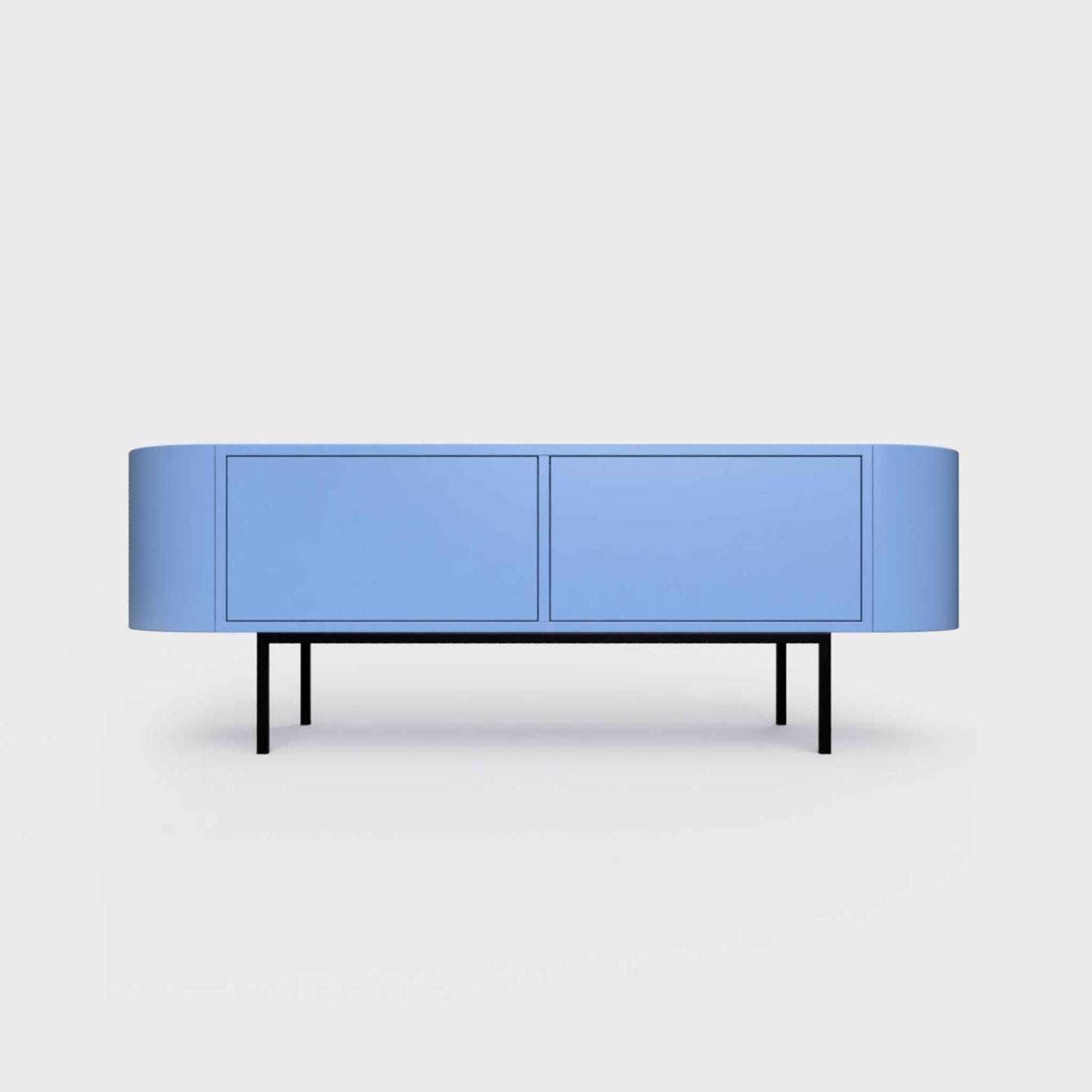 Curved Desiva Enna 01 lowboard in sky blue color steel, available in Switzerland via ÉTAUDORÉ