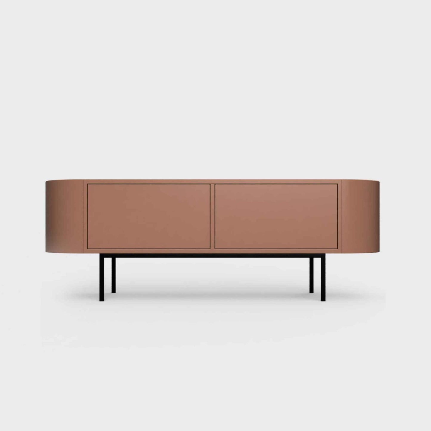 Curved Desiva Enna 01 lowboard in terracotta color steel, available in Switzerland via ÉTAUDORÉ