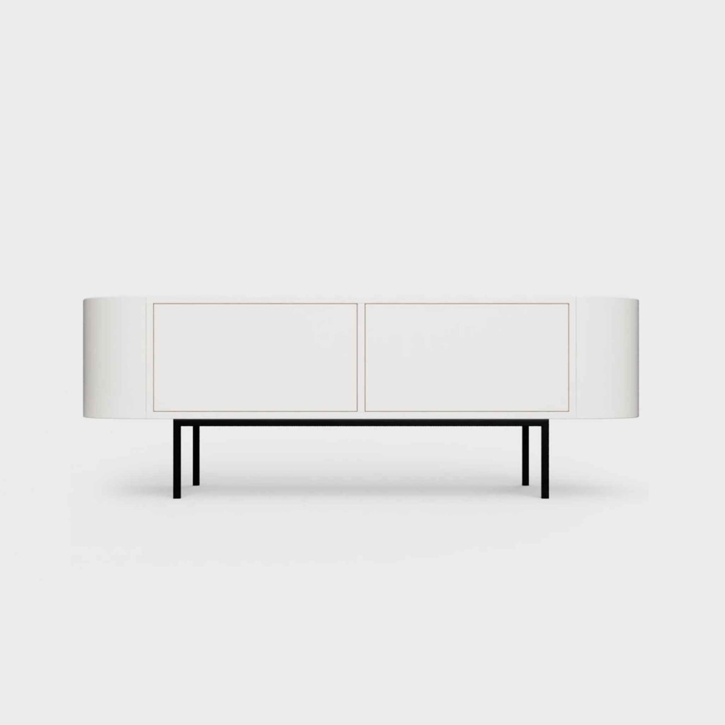 Curved Desiva Enna 01 lowboard in white steel, available in Switzerland via ÉTAUDORÉ
