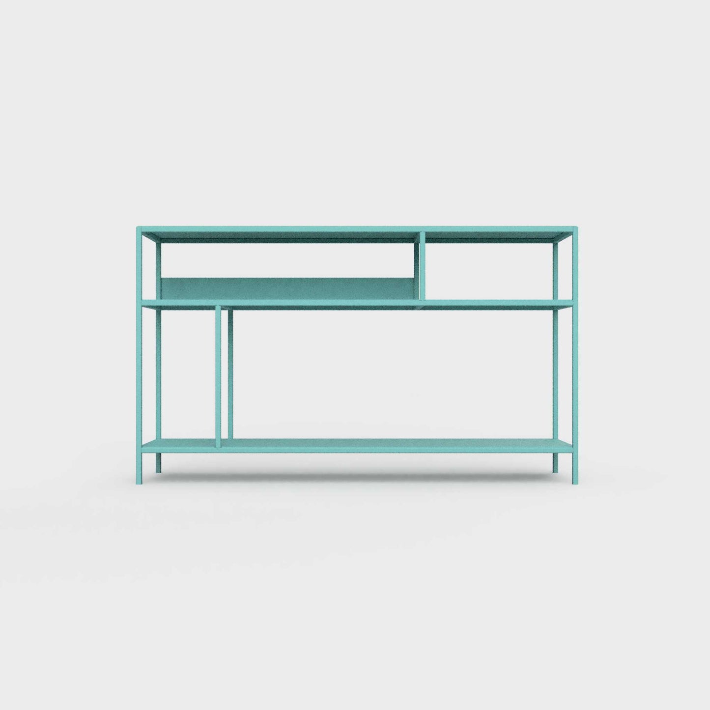 Forget-me-not blue-green color ÉTAUDORÉ DESIVA small shelving unit Floks 03, made to order from highest quality powder coated steel
