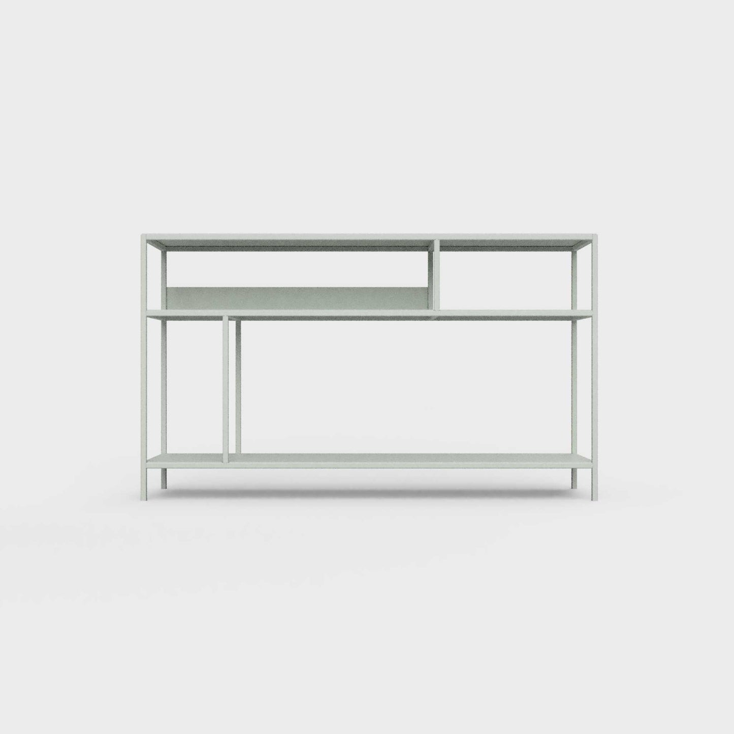 Light matcha green color ÉTAUDORÉ DESIVA small shelving unit Floks 03, made to order from highest quality powder coated steel