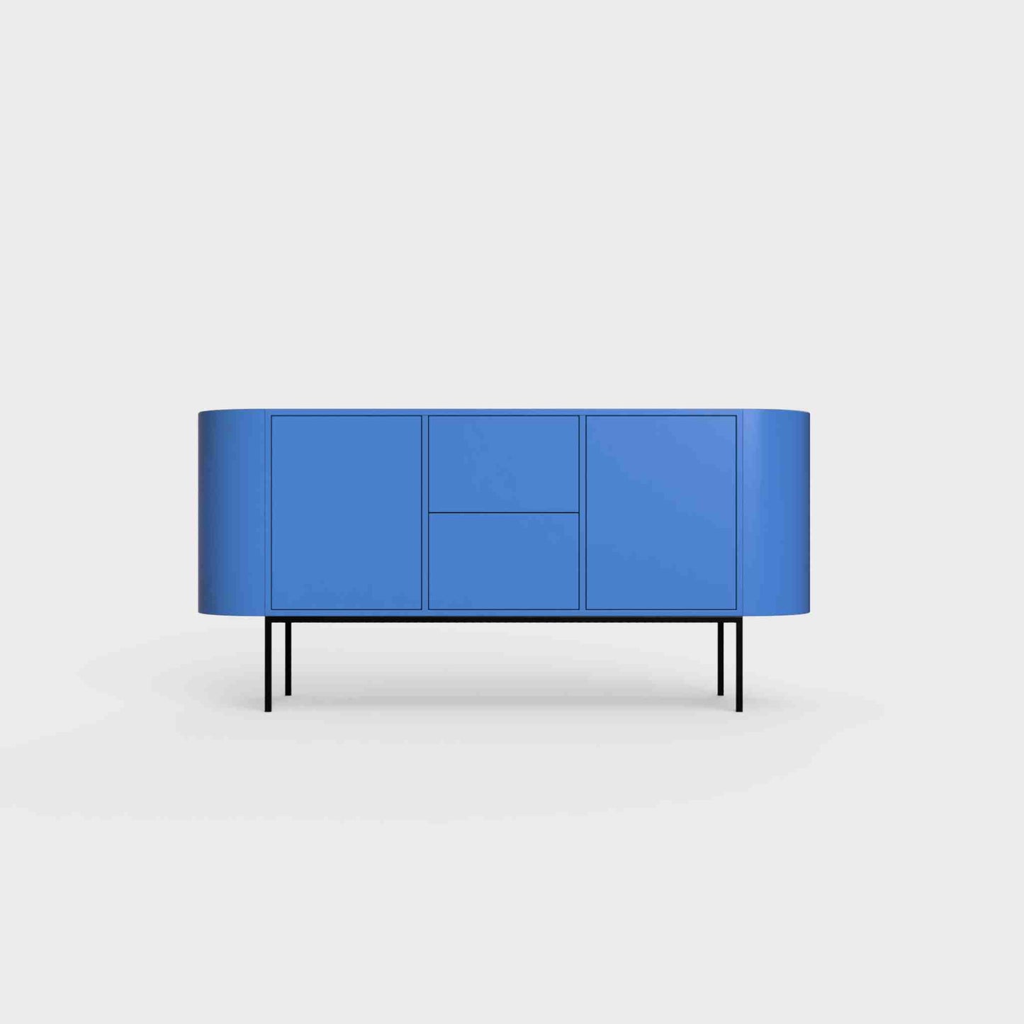ÉTAUDORÉ Desiva Lumia 01 steel rounded sideboard in azure blue powder coated steel
