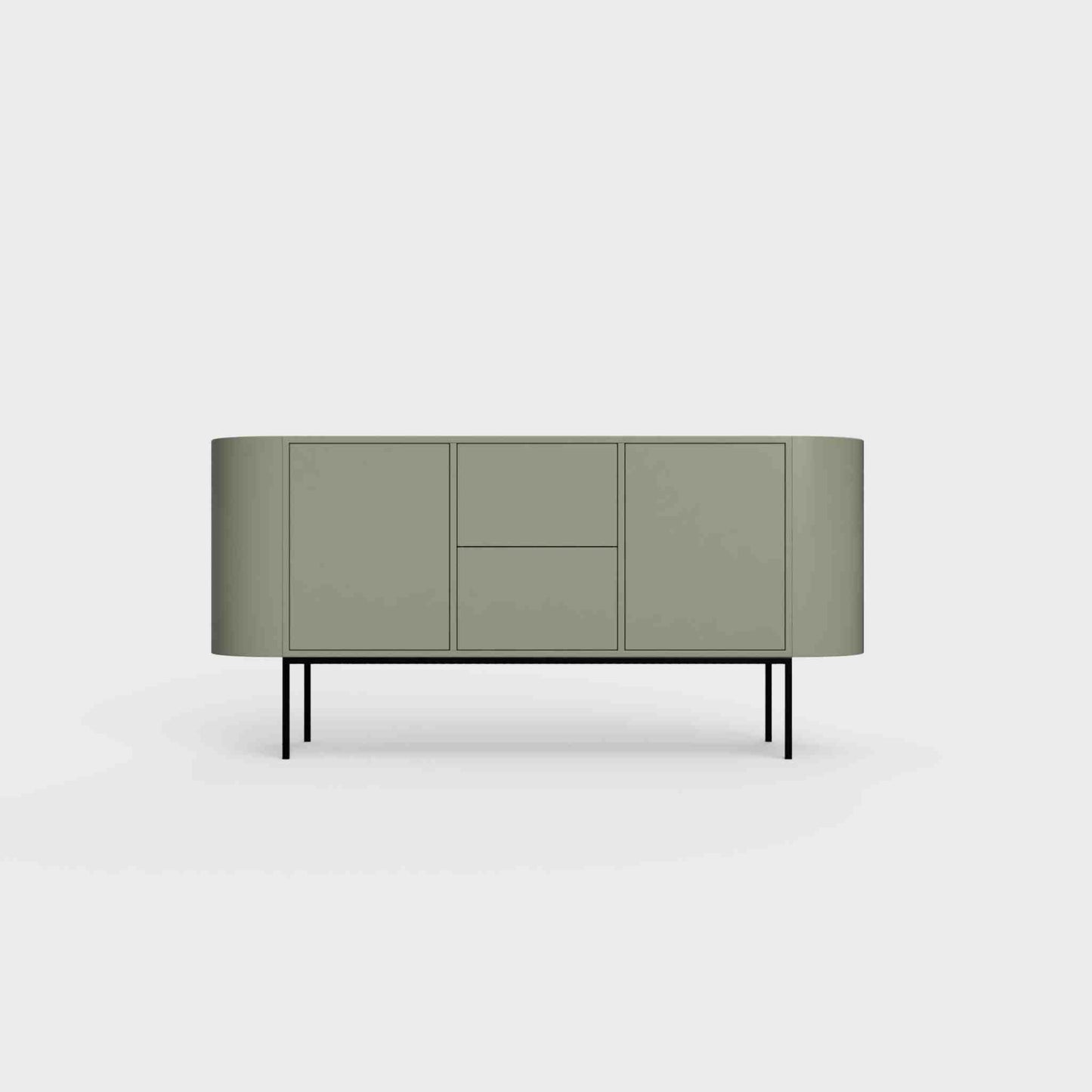 ÉTAUDORÉ Desiva Lumia 01 steel rounded sideboard in faded olive green powder coated steel
