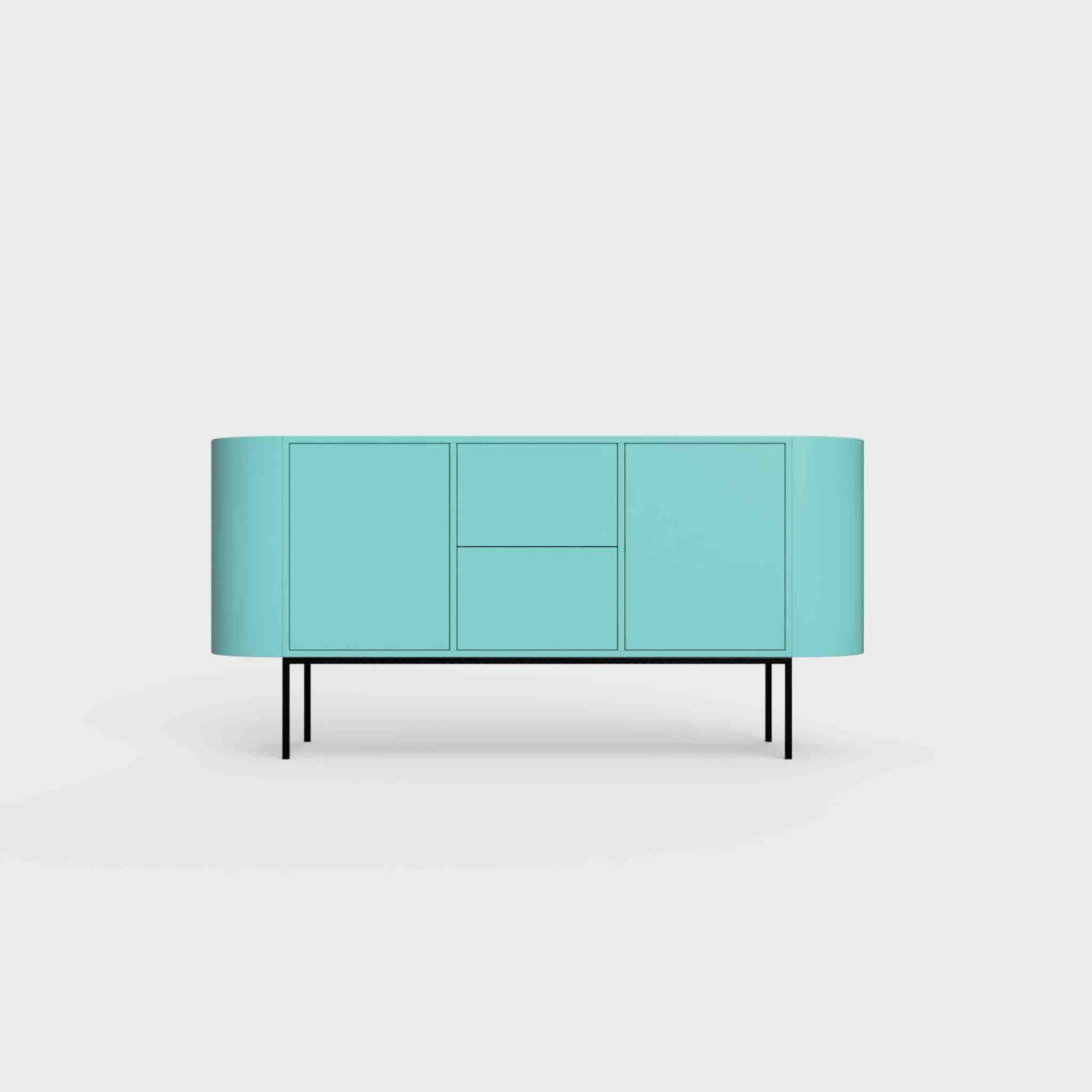 ÉTAUDORÉ Desiva Lumia 01 steel rounded sideboard in forget me not blue green powder coated steel