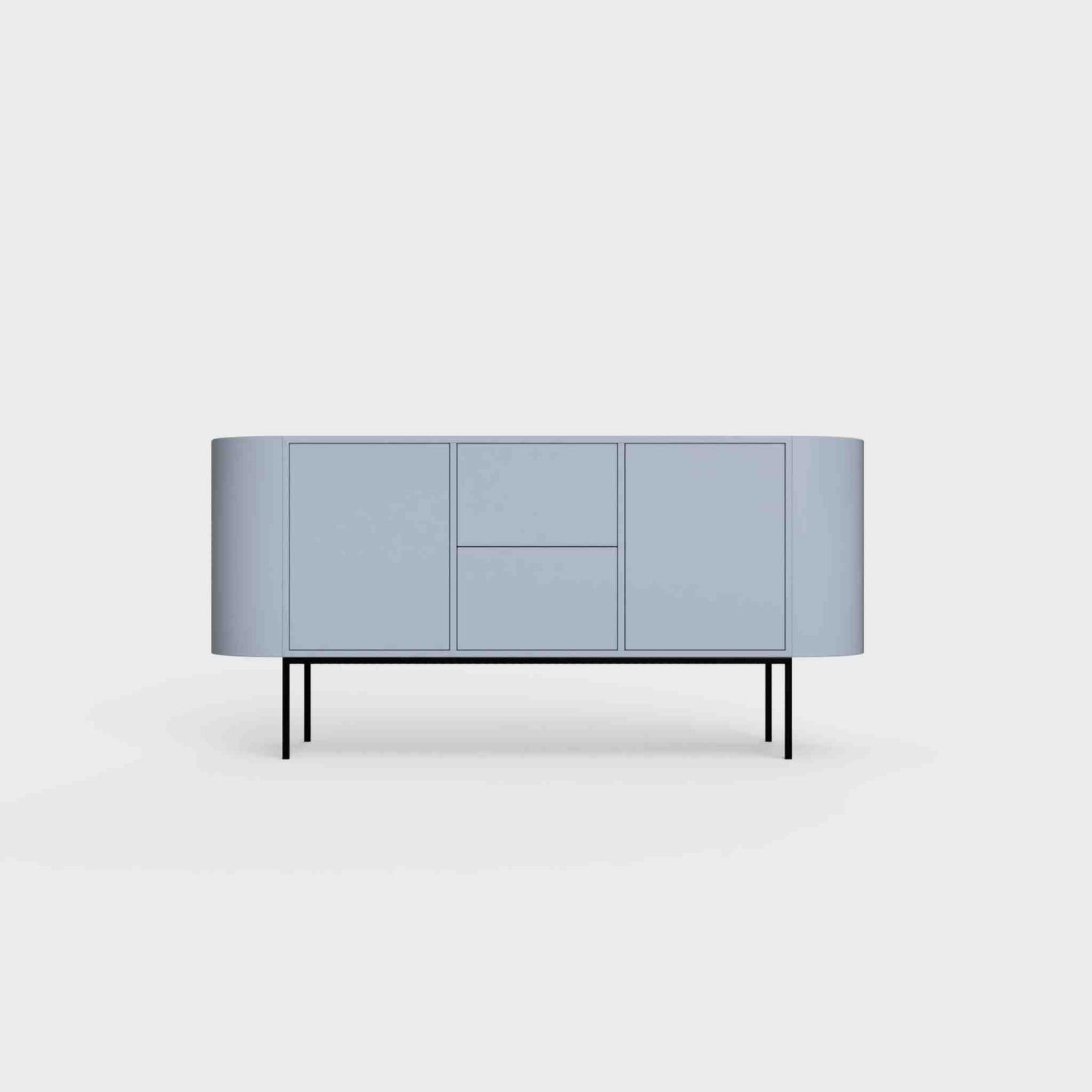 ÉTAUDORÉ Desiva Lumia 01 steel rounded sideboard in pigeon blue powder coated steel