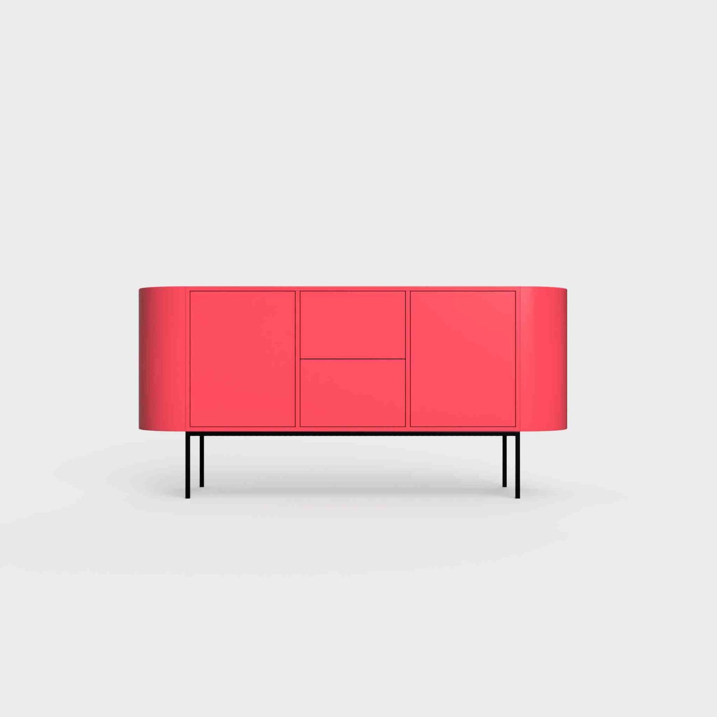 ÉTAUDORÉ Desiva Lumia 01 steel rounded sideboard in raspberry pink powder coated steel