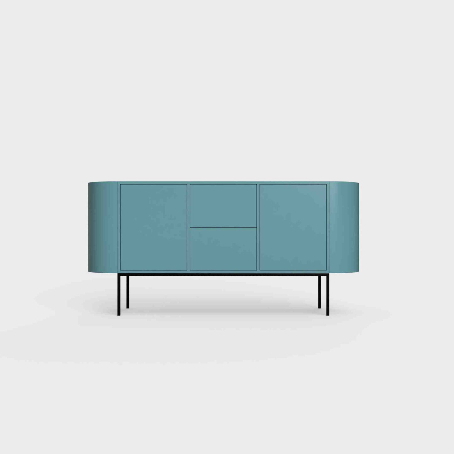 ÉTAUDORÉ Desiva Lumia 01 steel rounded sideboard in turquoise blue-green powder coated steel