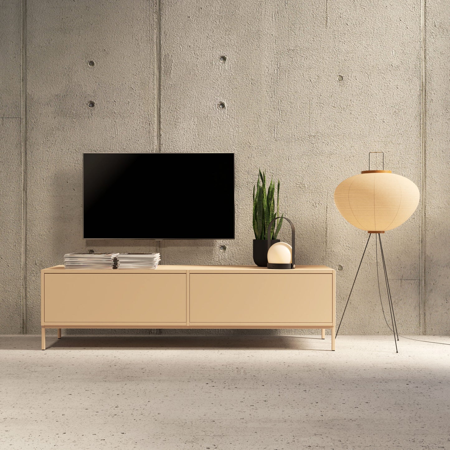 Desiva Prunus 01 lowboard in sand steel, available in Switzerland via ÉTAUDORÉ