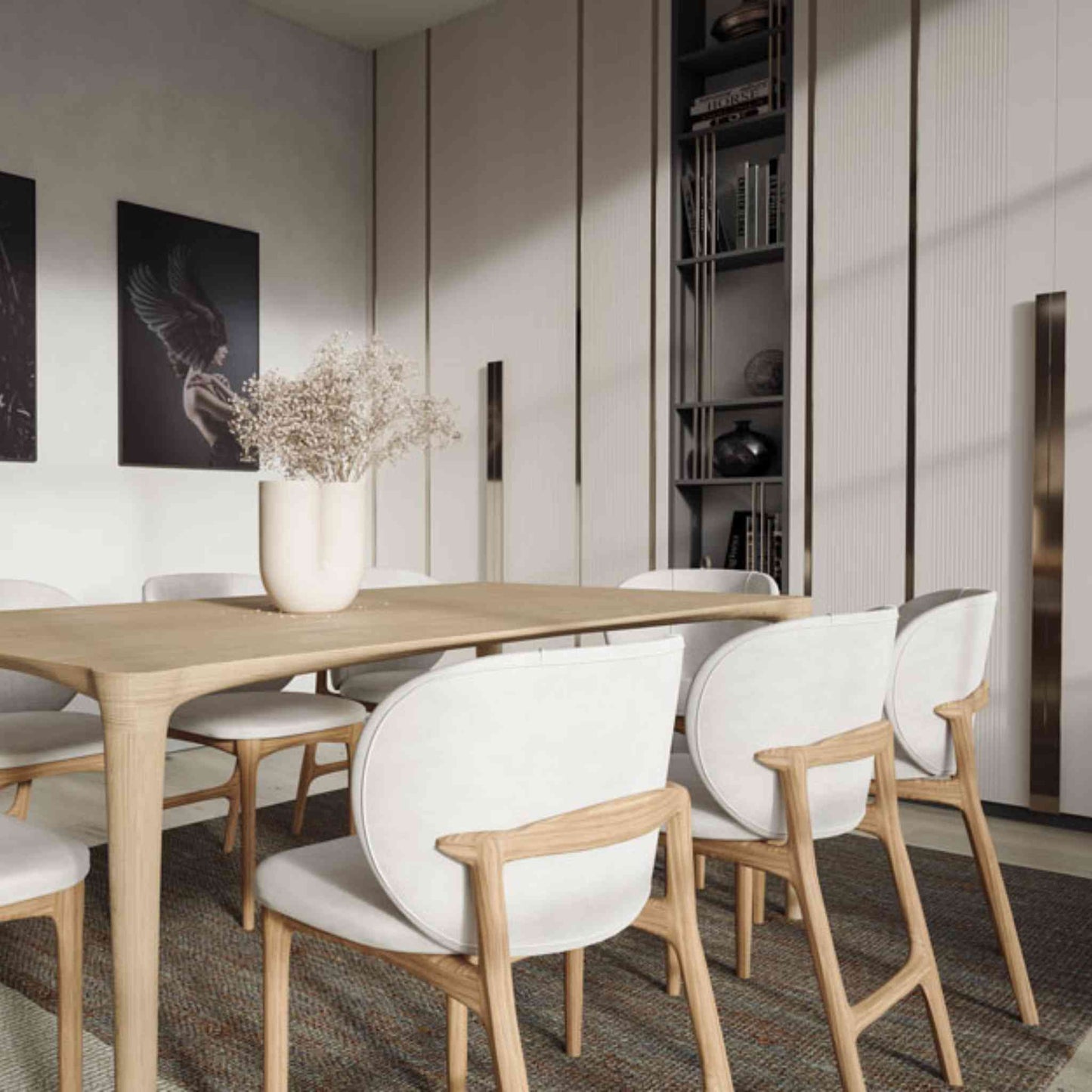 Interior arrangement with the ÉTAUDORÉ L'Argentine Solid Oak Wood rectangular table with beautifully rounded corners