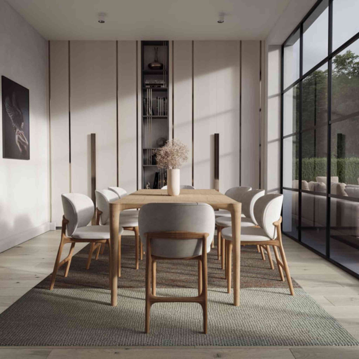 Interior arrangement with the ÉTAUDORÉ L'Argentine Solid Oak Wood rectangular table with beautifully rounded corners