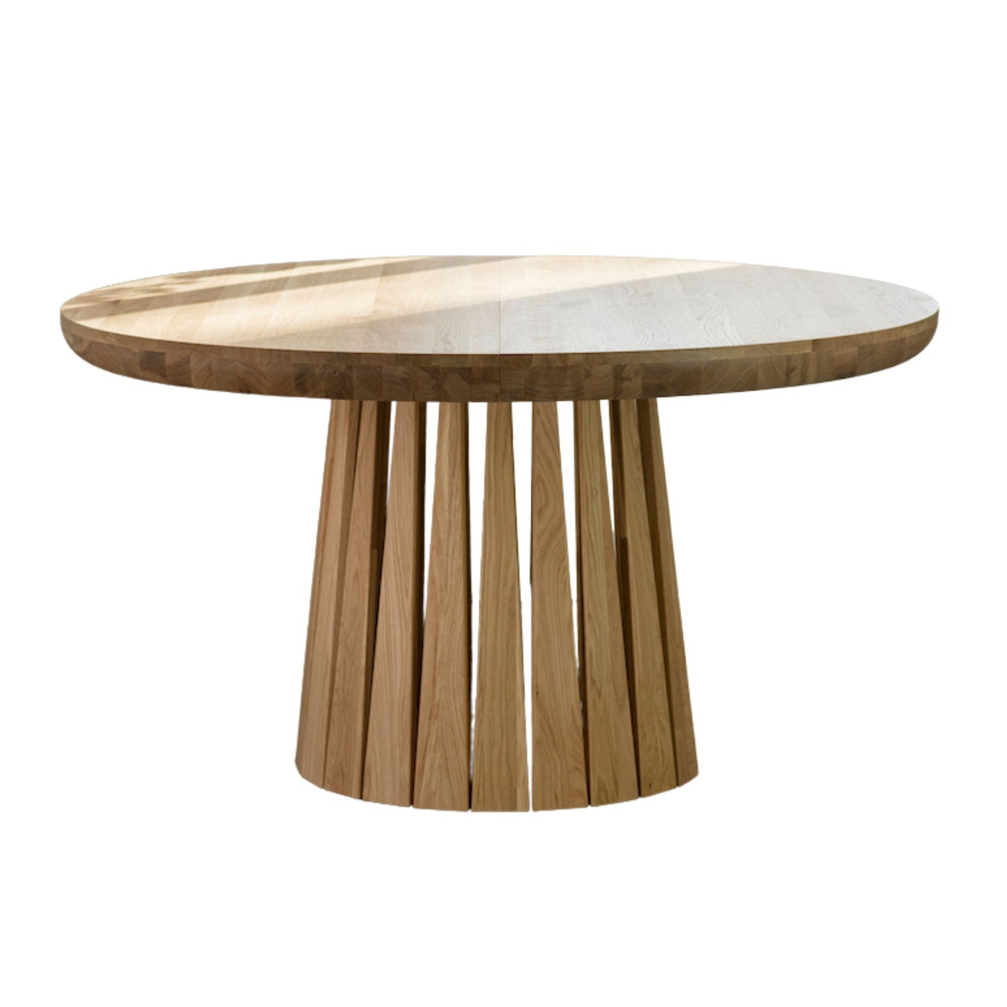 ÉTAUDORÉ Rigi Round Extendable Solid Oak Table with a Multi-Faceted Base