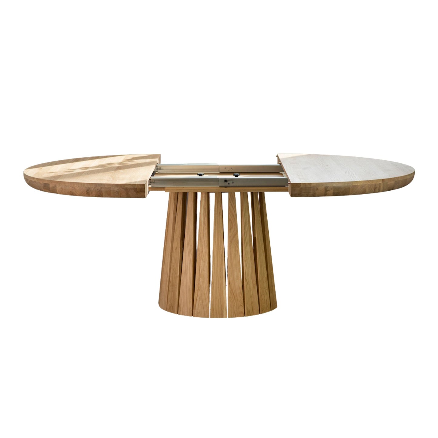 ÉTAUDORÉ Rigi Round Extendable Solid Oak Table with a Multi-Faceted Base - Extension Feature