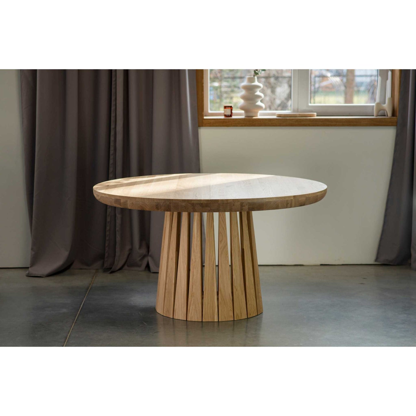 ÉTAUDORÉ Rigi Extendable Solid Oak Table with a Multi-Faceted Base - Not Extended