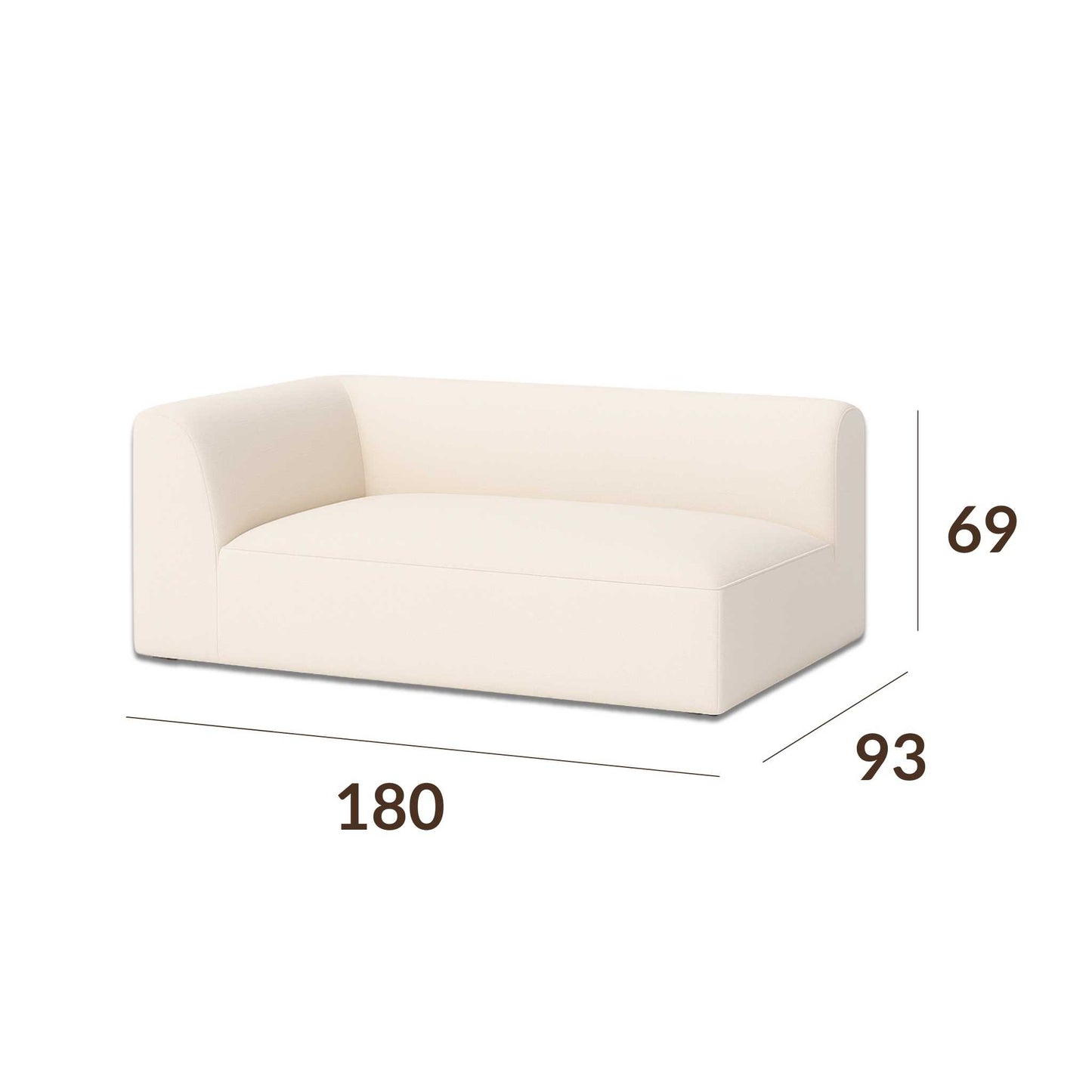 Right double seater with armrest module (module 5) dimensions of the ÉTAUDORÉ Saane modular sofa