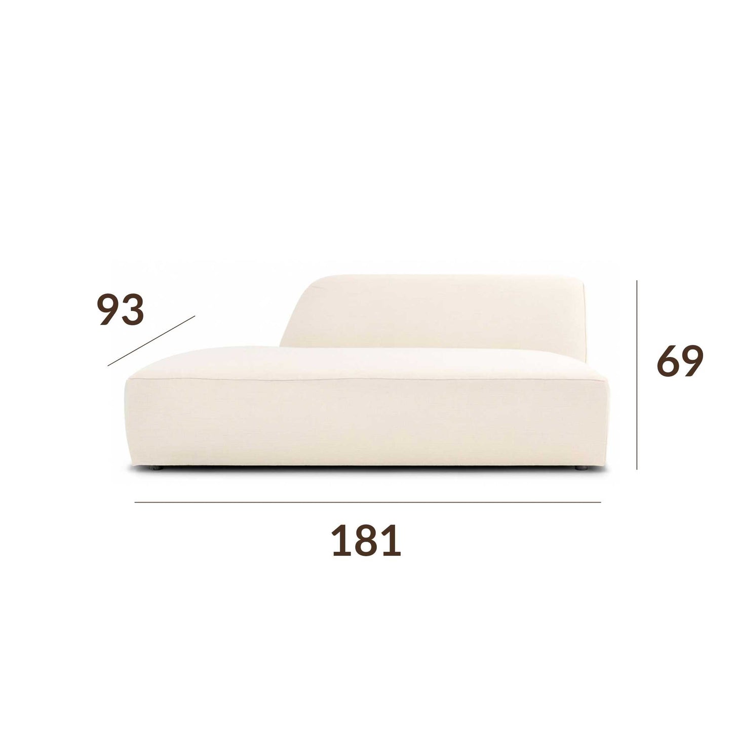 Left double seater with partial backrest module (module 8) dimensions of the ÉTAUDORÉ Saane modular sofa
