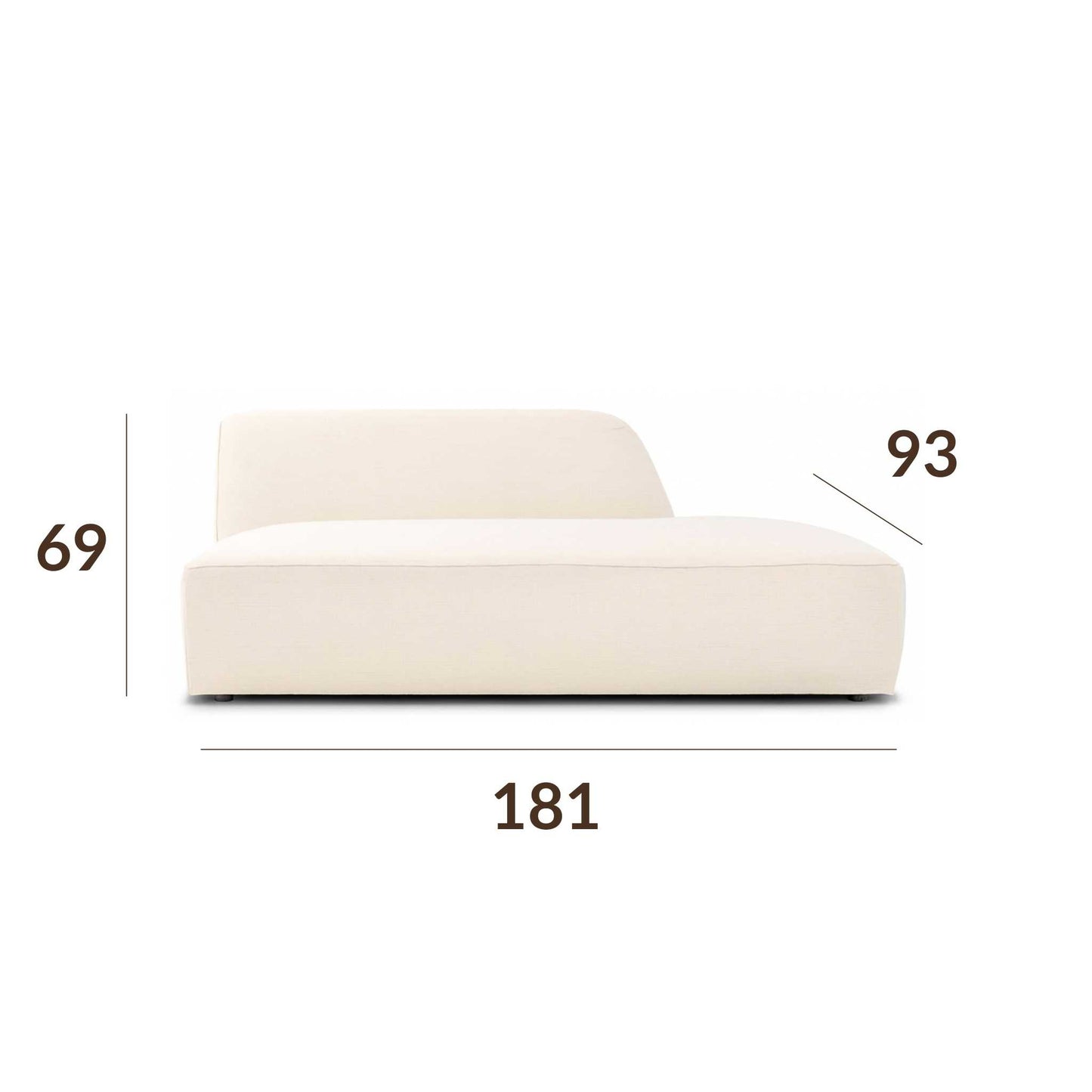 Right double seater with partial backrest module (module 9) dimensions of the ÉTAUDORÉ Saane modular sofa