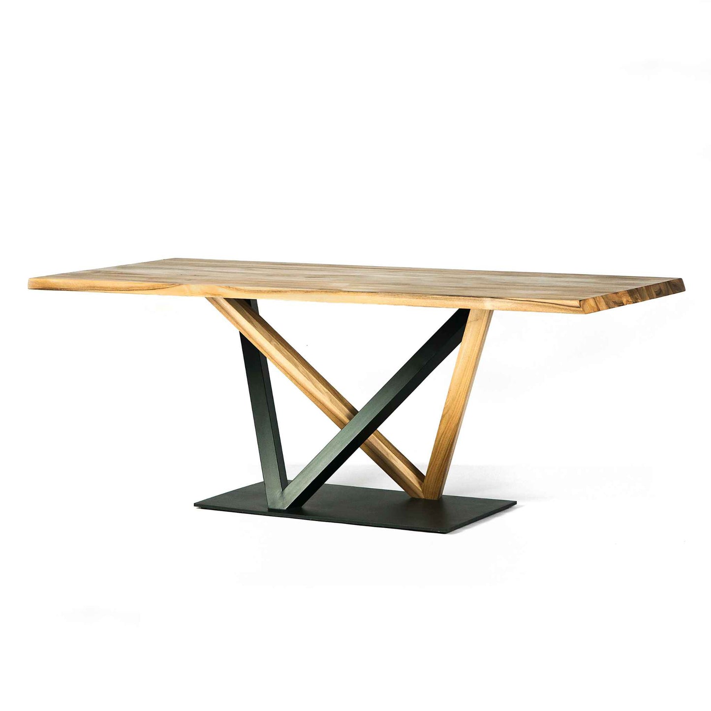 ÉTUADORÉ Julier dining table in solid oak wood and powder coated steel - side angle view
