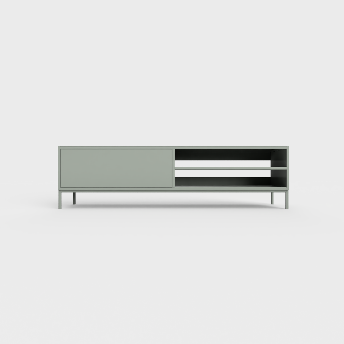 Prunus 02 Lowboard in Dark Matcha Green color, powder-coated steel, elegant and modern piece of furniture for your living room