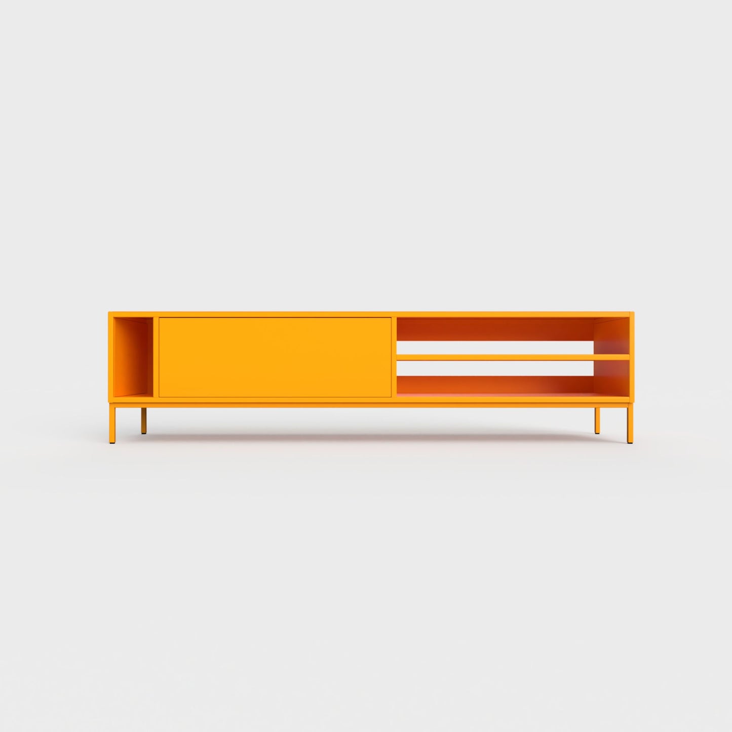 Prunus 03 Lowboard in orange color, powder-coated steel, elegant and modern piece of furniture for your living room