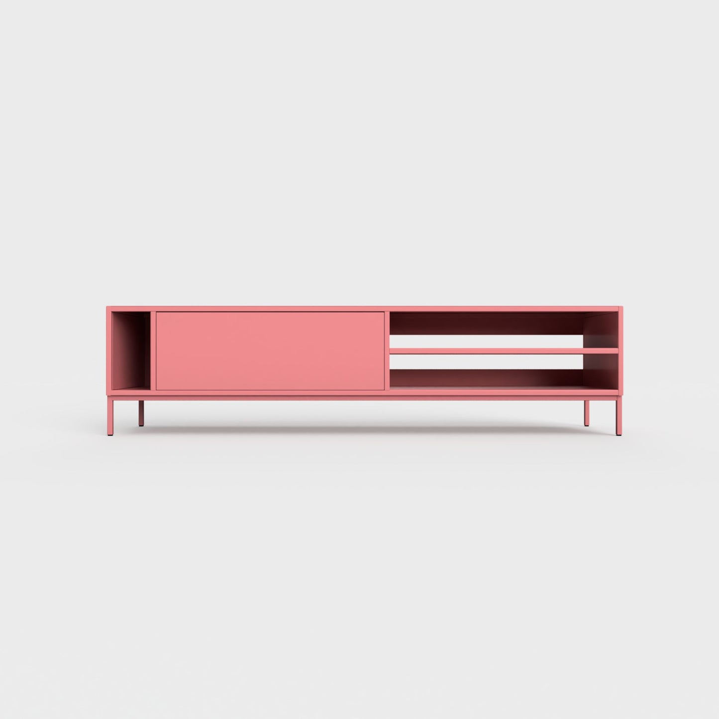 Prunus 03 Lowboard in pink rose color, powder-coated steel, elegant and modern piece of furniture for your living room