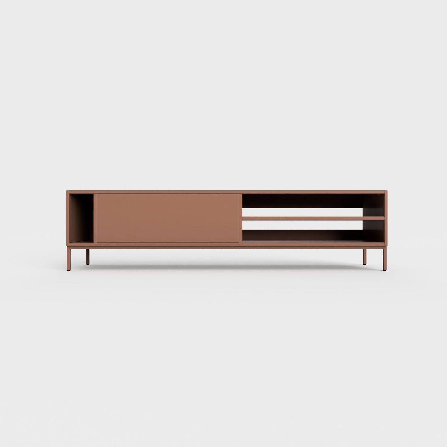 Prunus 03 Lowboard in terracotta brown color, powder-coated steel, elegant and modern piece of furniture for your living room