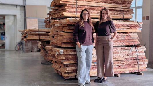 Joanna Barejka and ÉTAUDORÉ founder Anna Ksiezopolska at Joanna's solid wood artisan studio in Krakow