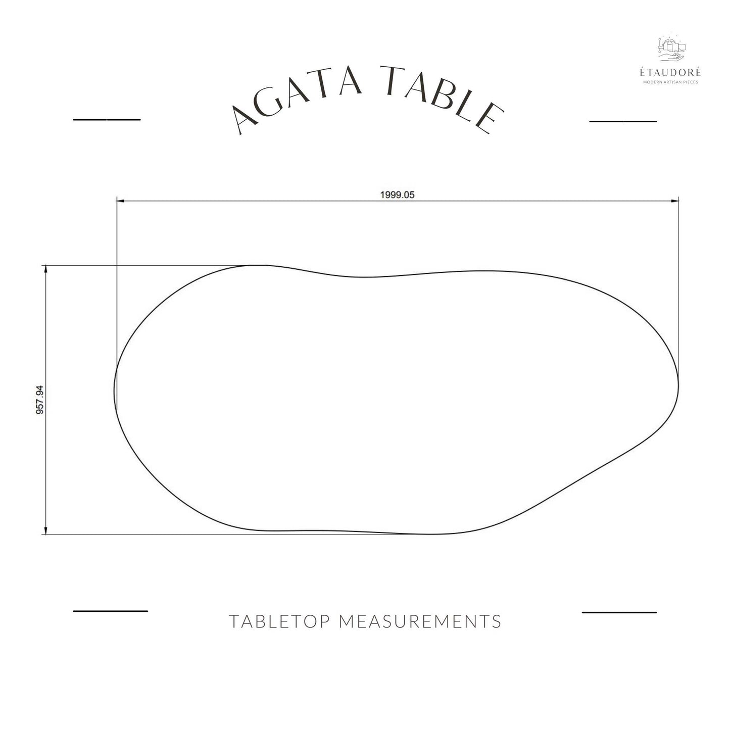 Tabletop measurements of the ÉTAUDORÉ & Our Wabi Sabi Home Agata Table