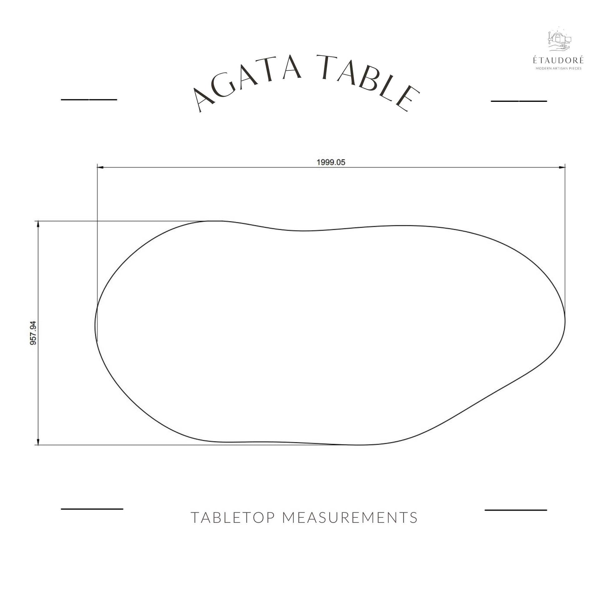 Tabletop measurements of the ÉTAUDORÉ & Our Wabi Sabi Home Agata Table