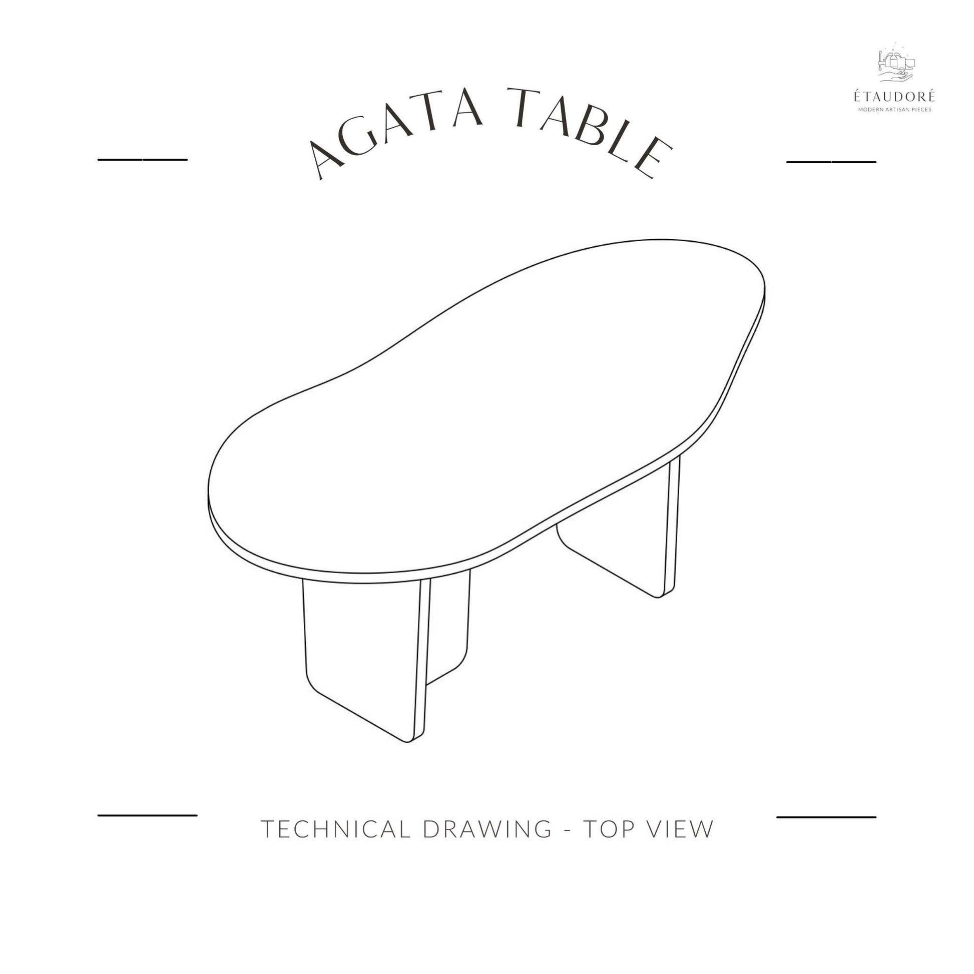Technical drawing of the top of the ÉTAUDORÉ & Our Wabi Sabi Home Agata Table