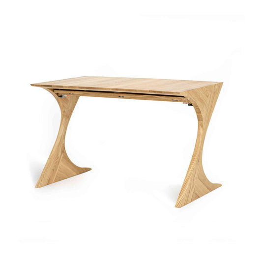 Cervin Desk with a unique hourglass shape in solid oak wood