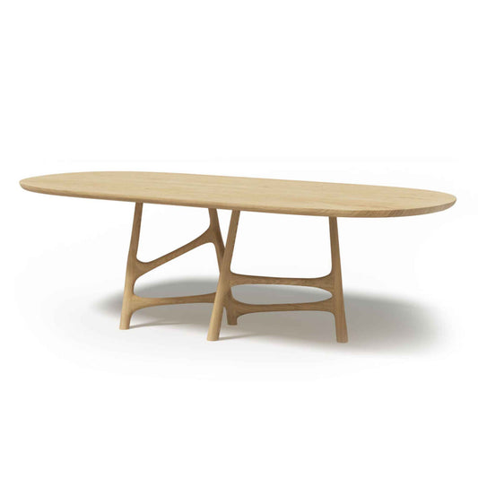 Oval Dom table with a beautiful base, made from solid oak wood