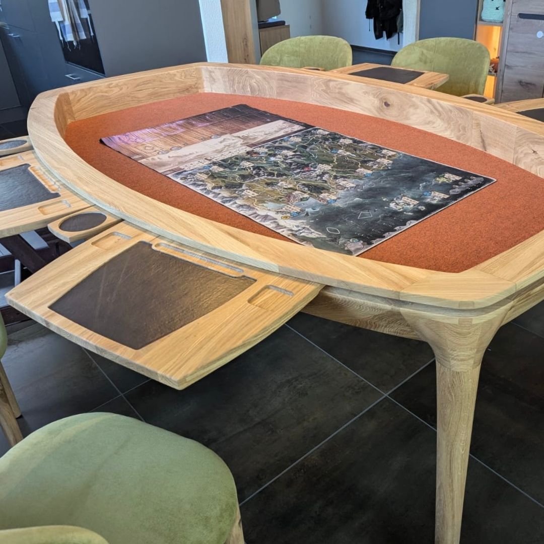 ÉTAUDORÉ Beauclair board & card game table in solid oak wood - game setup