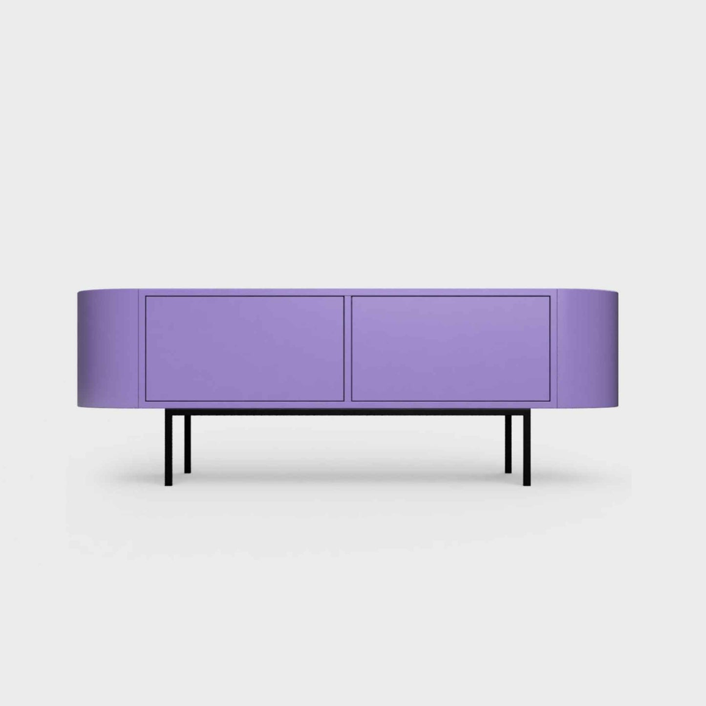 Curved Desiva Enna 01 lowboard in iris violet color steel, available in Switzerland via ÉTAUDORÉ