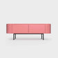 Curved Desiva Enna 01 lowboard in rose pink color steel, available in Switzerland via ÉTAUDORÉ